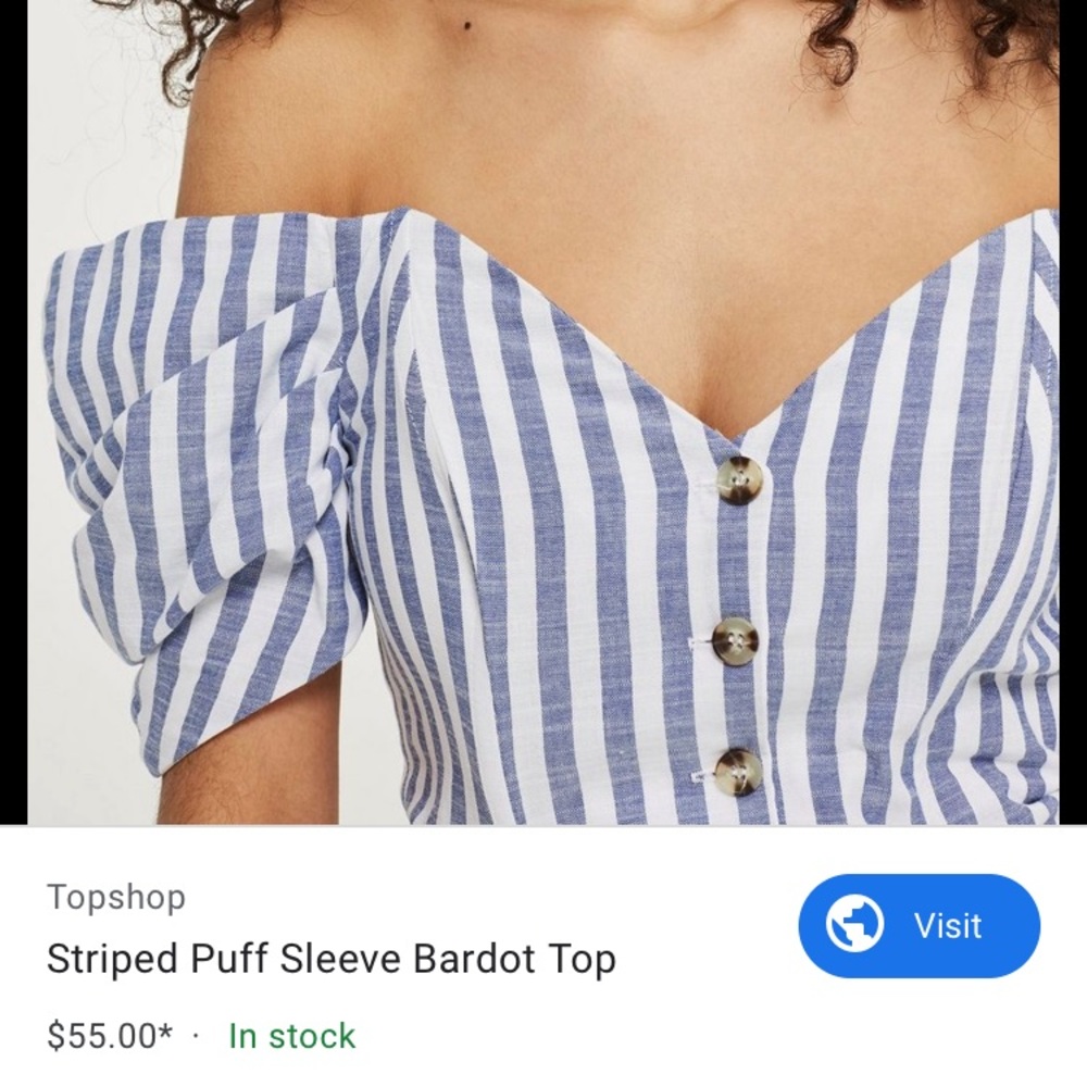 White and navy striped Bardot top- top shop